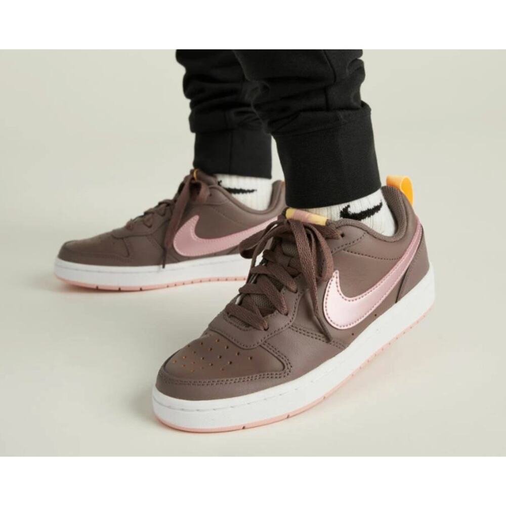Nike Court Borough Low 2 Sneakers Kids 5.5 Brown Pink Leather Lace Up BQ5448-200